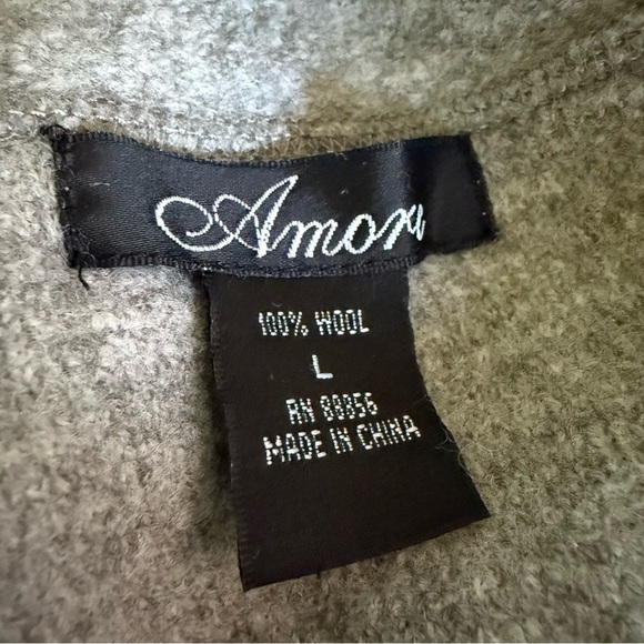 Amoxe 100% Wool Gray Coat L Timeless Peter Pan Collar Elegant Warm Outerwear - Picture 11 of 11